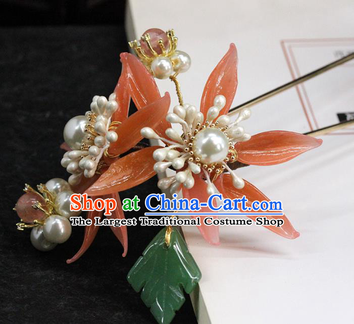 Traditional Chinese Handmade Pink Chrysanthemum Hairpin Headdress Ancient Hanfu Hair Accessories for Women