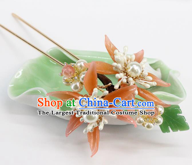 Traditional Chinese Handmade Pink Chrysanthemum Hairpin Headdress Ancient Hanfu Hair Accessories for Women