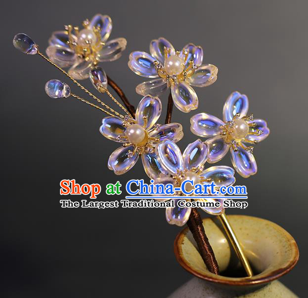 Traditional Chinese Handmade Glass Flower Hairpin Headdress Ancient Hanfu Hair Accessories for Women