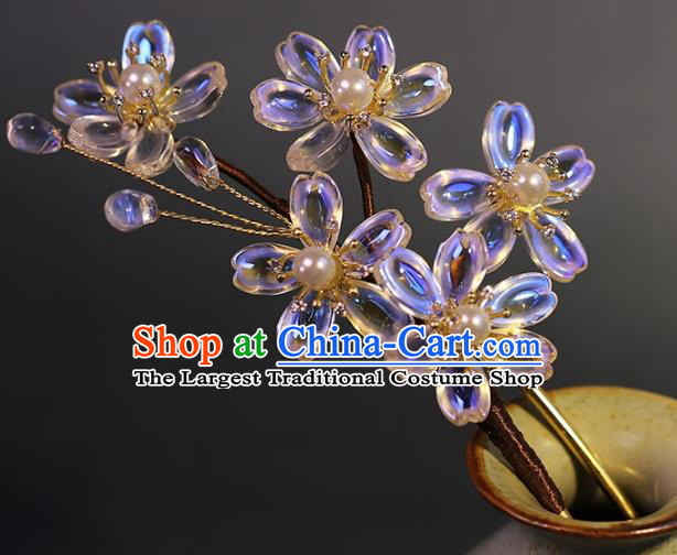 Traditional Chinese Handmade Glass Flower Hairpin Headdress Ancient Hanfu Hair Accessories for Women