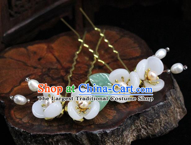 Traditional Chinese Handmade Jasmine Flower Hairpins Headdress Ancient Hanfu Hair Accessories for Women