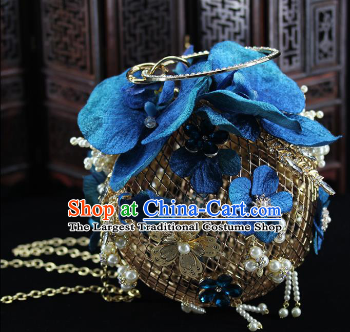 Traditional Chinese Blue Phalaenopsis Handbag Handmade Wedding Bag Accessories for Women