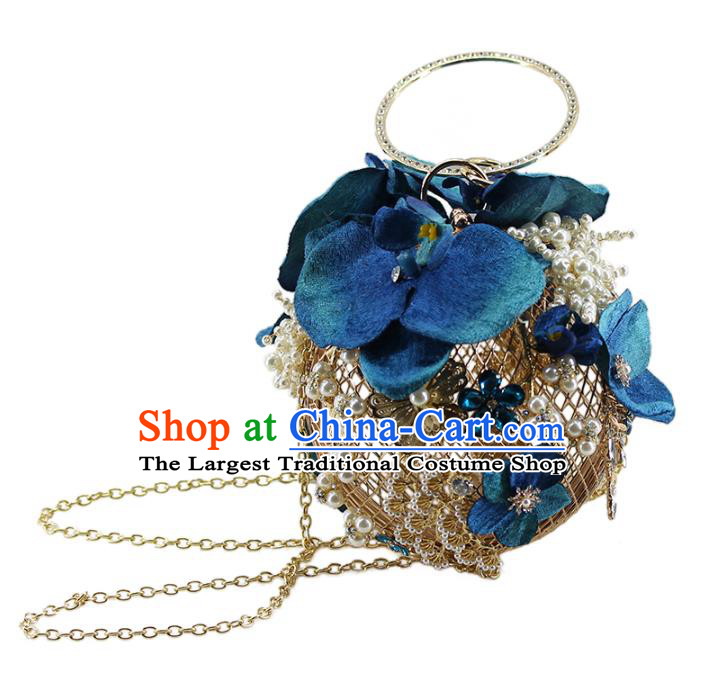 Traditional Chinese Blue Phalaenopsis Handbag Handmade Wedding Bag Accessories for Women
