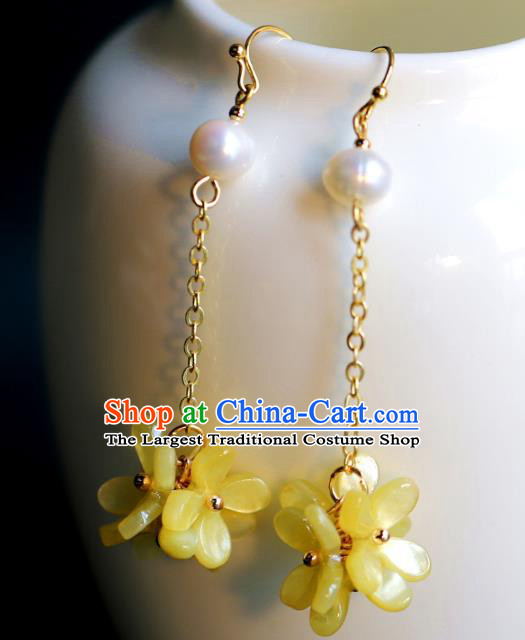 Traditional Chinese Handmade Yellow Fragrans Earrings Ancient Hanfu Ear Accessories for Women