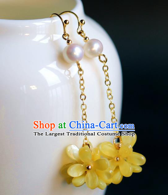 Traditional Chinese Handmade Yellow Fragrans Earrings Ancient Hanfu Ear Accessories for Women