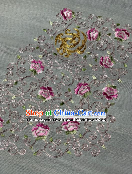Asian Chinese Traditional Embroidered Peony Pattern Design White Silk Fabric Hanfu Material