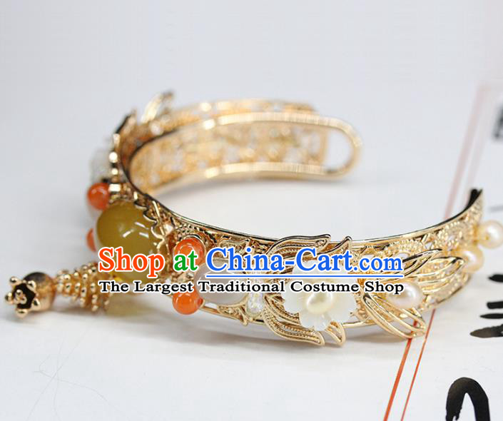 Traditional Chinese Ming Dynasty Yellow Chalcedony Bracelet Ancient Handmade Bangle Accessories for Women