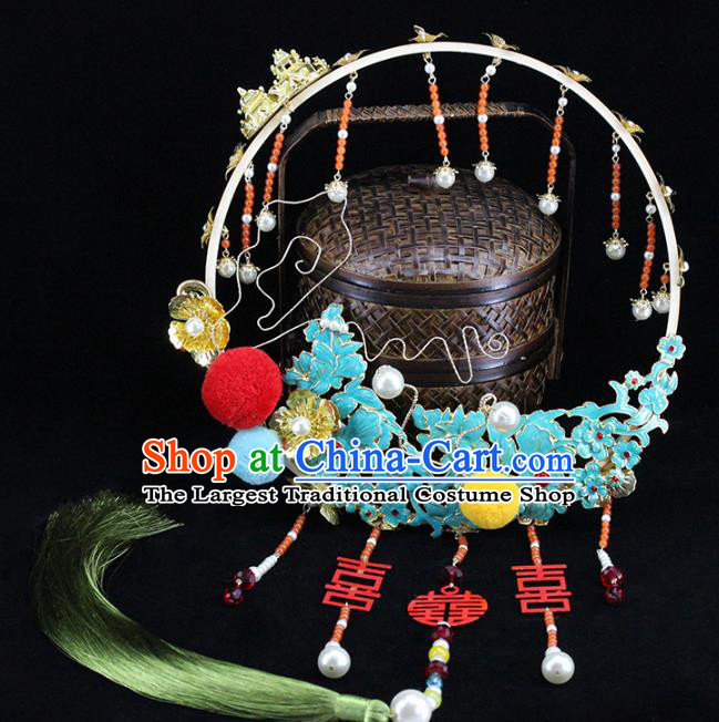 Traditional Chinese Handmade Cloisonne Round Fans Ancient Hanfu Wedding Palace Fan for Women