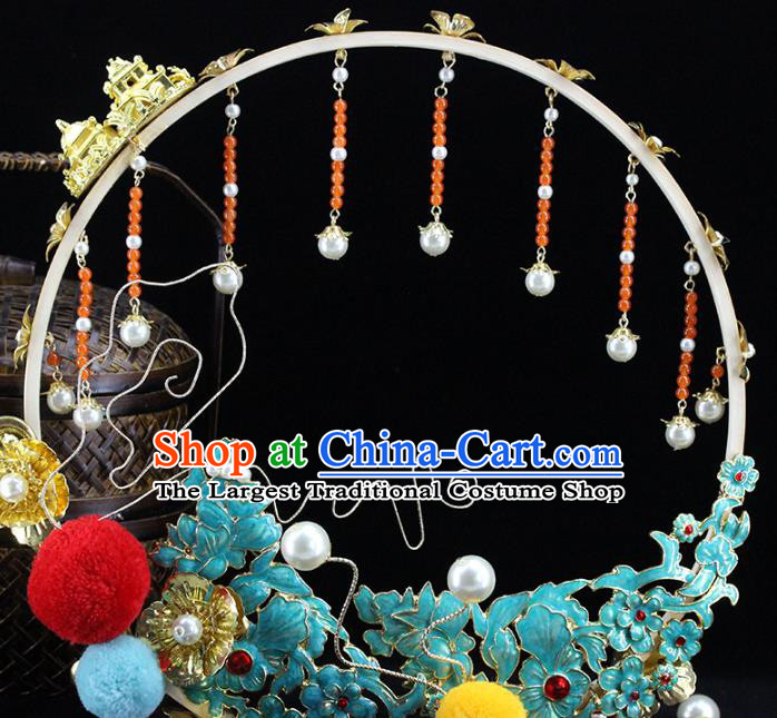 Traditional Chinese Handmade Cloisonne Round Fans Ancient Hanfu Wedding Palace Fan for Women