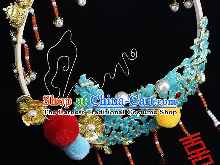 Traditional Chinese Handmade Cloisonne Round Fans Ancient Hanfu Wedding Palace Fan for Women