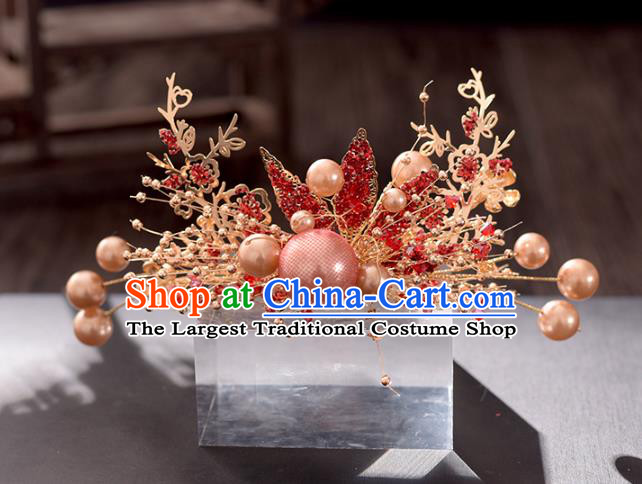 Traditional Chinese Bride Hair Crown Red Tassel Hairpins Headdress Ancient Wedding Hair Accessories for Women