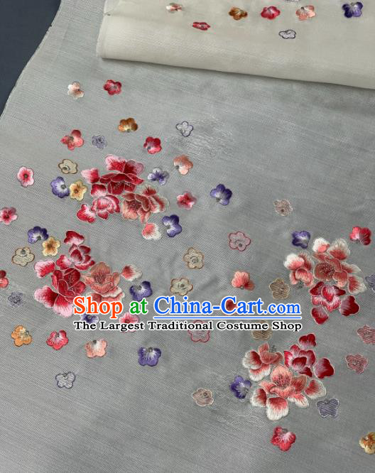 Chinese Traditional Classical Embroidered Flowers Pattern Design Beige Silk Fabric Asian Hanfu Material
