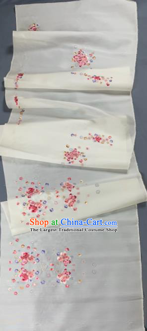 Chinese Traditional Classical Embroidered Flowers Pattern Design Beige Silk Fabric Asian Hanfu Material
