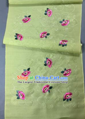 Chinese Traditional Classical Embroidered Flowers Pattern Design Green Silk Fabric Asian Hanfu Material