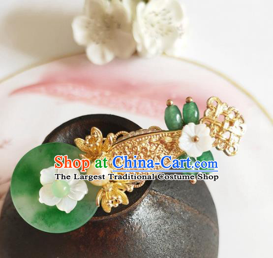 Traditional Chinese Green Jade Tassel Hair Claw Hairpin Headdress Ancient Swordsman Hair Accessories for Women