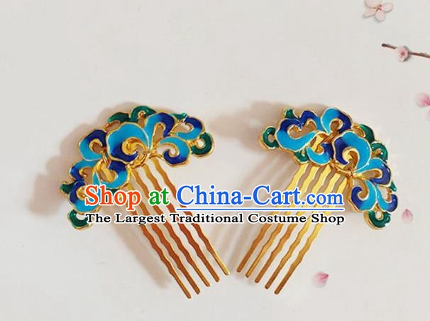 Traditional Chinese Little Blueing Hair Comb Headdress Ancient Court Hair Accessories for Women