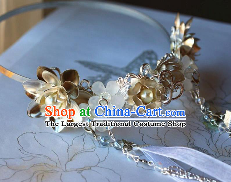Traditional Chinese White Ribbon Hair Clasp Headdress Ancient Wedding Hair Accessories for Women