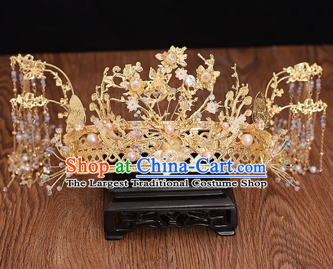 Traditional Chinese Bride Pearls Phoenix Coronet Headdress Ancient Wedding Hair Accessories for Women