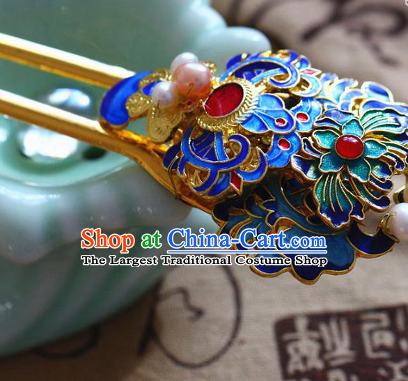 Traditional Chinese Ming Dynasty Cloisonne Hairpins Headdress Ancient Court Hair Accessories for Women