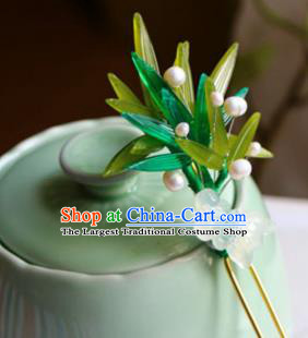 Traditional Chinese Palace Green Bamboo Leaf Hairpins Headdress Ancient Court Hair Accessories for Women