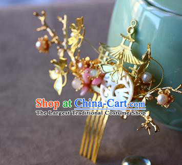 Traditional Chinese Palace Golden Butterfly Shell Hair Comb Headdress Ancient Court Hair Accessories for Women