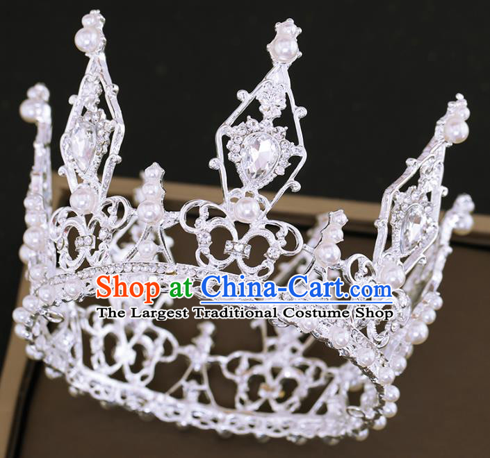 Top Grade Princess Crystal Round Royal Crown Handmade Baroque Bride Hair Accessories for Women