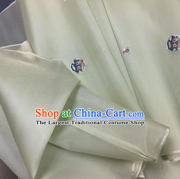 Chinese Traditional Embroidered Pattern Design Light Green Silk Fabric Asian Hanfu Material