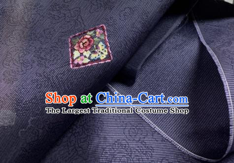 Chinese Traditional Embroidered Flowers Pattern Design Navy Silk Fabric Asian Hanfu Material