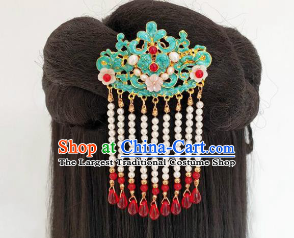 Traditional Chinese Qing Dynasty Tassel Green Hair Claws Headdress Ancient Court Hair Accessories for Women