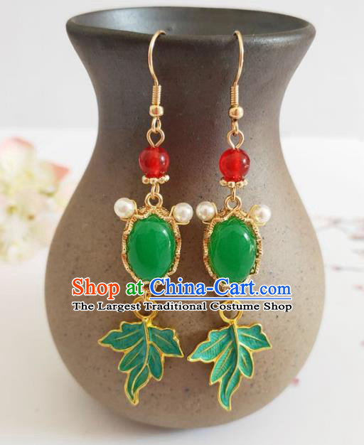 Traditional Chinese Handmade Green Goldfish Earrings Ancient Hanfu Ear Accessories for Women