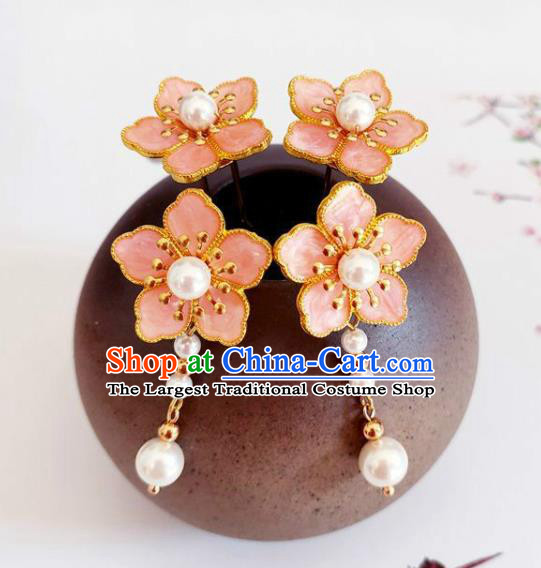 Traditional Chinese Little Pink Plum Blossom Hairpins Headdress Ancient Court Hair Accessories for Women