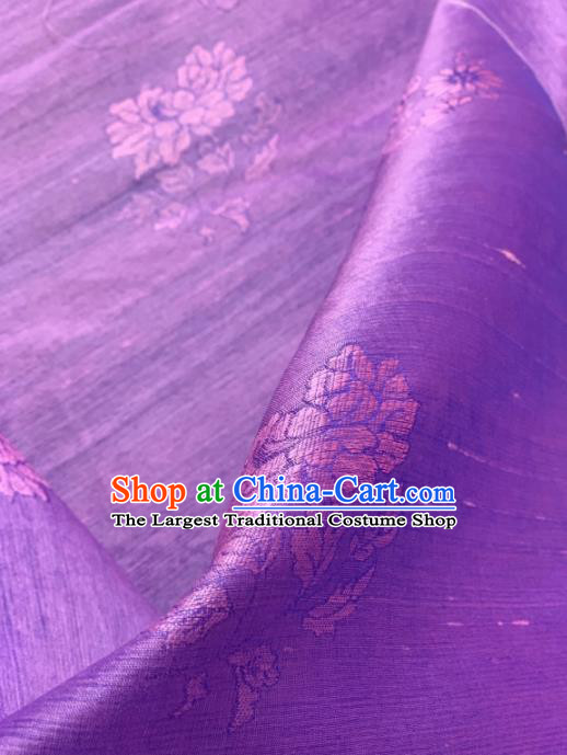 Chinese Traditional Classical Peony Chrysanthemum Pattern Design Purple Silk Fabric Asian Hanfu Material