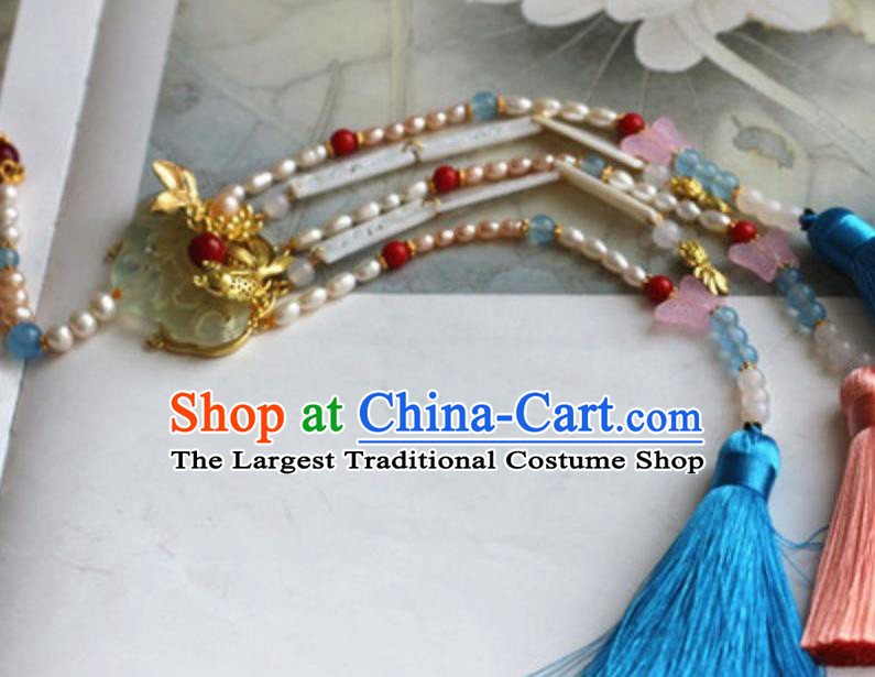 Traditional Chinese Handmade Pearls Tassel Jade Pendant Ancient Hanfu Waist Accessories for Women