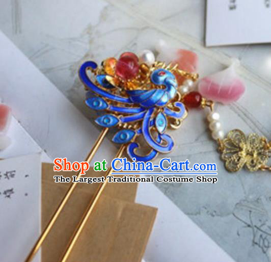 Traditional Chinese Palace Pearls Tassel Cloisonne Hairpin Headdress Ancient Court Hair Accessories for Women