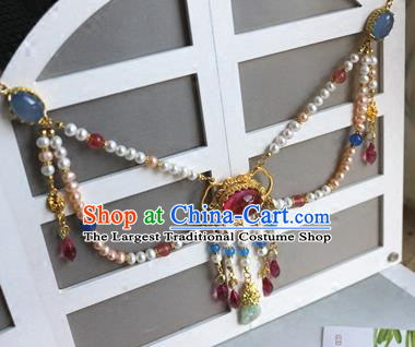 Traditional Chinese Handmade Garnet Necklace Ancient Hanfu Pearls Necklet Accessories for Women