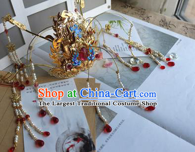 Traditional Chinese Wedding Garnet Phoenix Coronet Headdress Ancient Court Queen Hair Accessories for Women