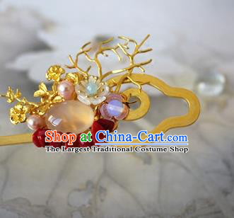 Traditional Chinese Palace White Chalcedony Hairpin Headdress Ancient Court Hair Accessories for Women