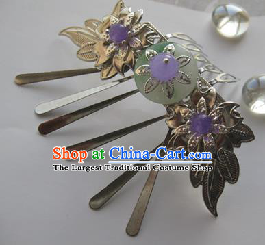 Traditional Chinese Bride Argent Hair Comb Headdress Ancient Court Hair Accessories for Women
