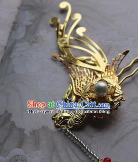Traditional Chinese Bride Golden Phoenix Hair Clip Hairpin Headdress Ancient Court Hair Accessories for Women