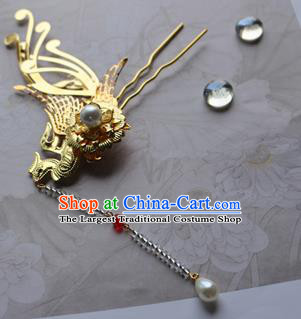 Traditional Chinese Bride Golden Phoenix Hair Clip Hairpin Headdress Ancient Court Hair Accessories for Women