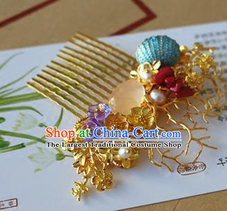 Traditional Chinese Bride Golden Plum Blossom Hair Comb Headdress Ancient Court Hair Accessories for Women
