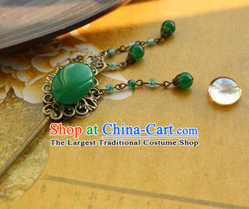 Traditional Chinese Bride Green Beads Retro Hairpin Headdress Ancient Court Hair Accessories for Women