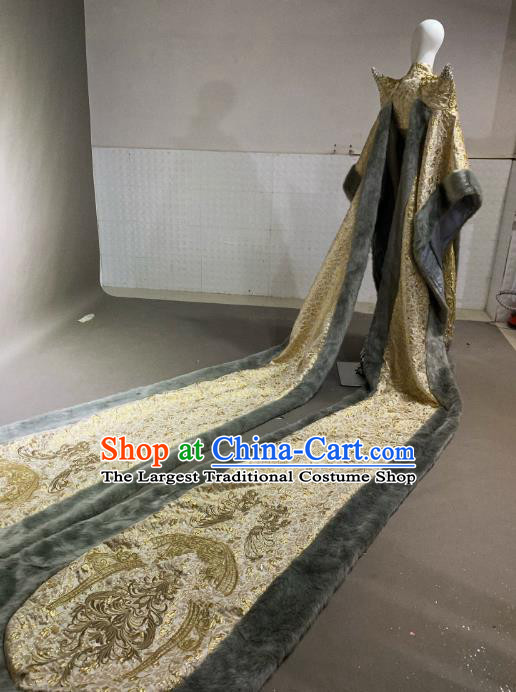 Top Grade Modern Dance Golden Costume Catwalks Embroidered Dress for Women