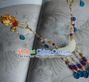 Traditional Chinese Handmade White Jade Carving Necklace Ancient Hanfu Necklet Accessories for Women