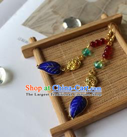 Traditional Chinese Handmade Cloisonne Leaf Earrings Ancient Hanfu Ear Accessories for Women