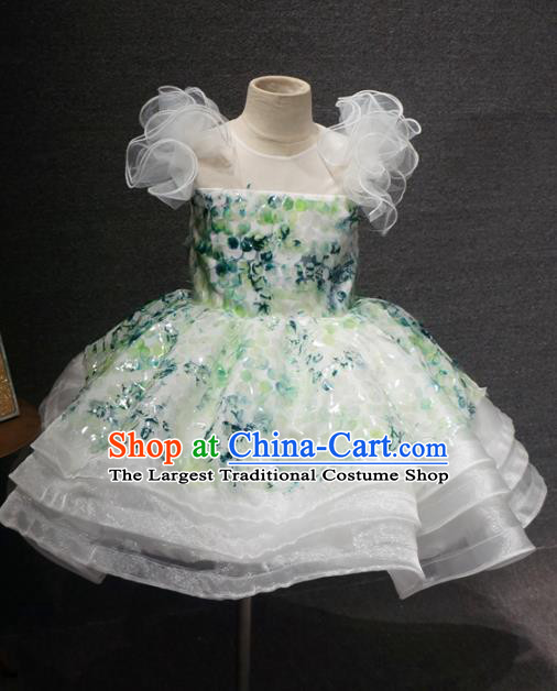 Top Grade Children Birthday White Veil Bubble Short Dress Catwalks Stage Show Princess Costume for Kids