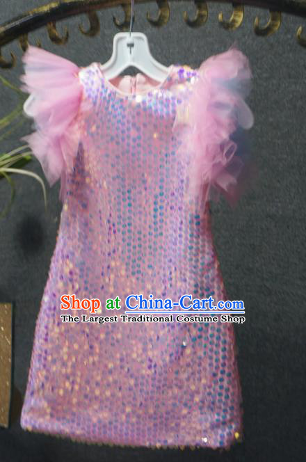 Top Grade Children Birthday Pink Short Dress Catwalks Modern Dance Costume for Kids