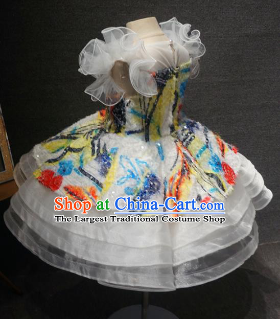 Top Grade Children Birthday White Bubble Short Dress Catwalks Stage Show Princess Costume for Kids