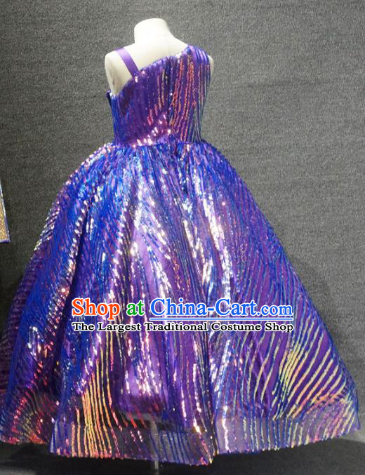 Top Grade Children Birthday Purple Full Dress Catwalks Stage Show Princess Costume for Kids