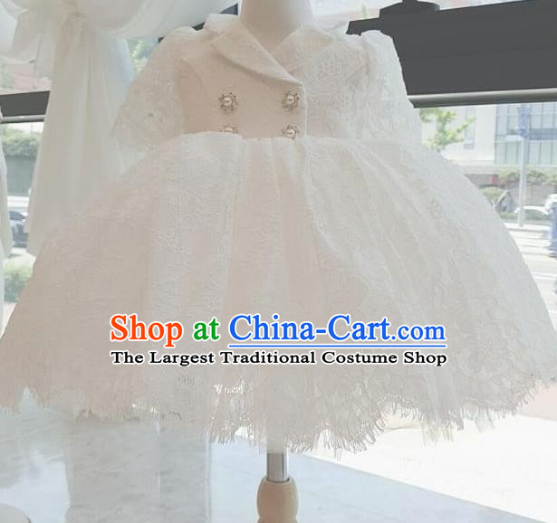 Top Grade Children Princess White Lace Dress Catwalks Stage Show Birthday Costume for Kids